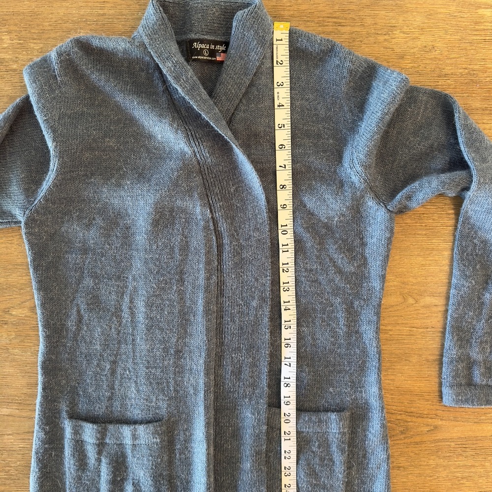 Alpaca in Style Cardigan Duster-!00% Alpaca Wool-Blue-Size Large-Made in America - Picture 8 of 14